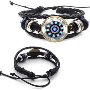 Ironman Arc Reactor Logo Glass Domed Braided Leather Bracelet‎ NWT
